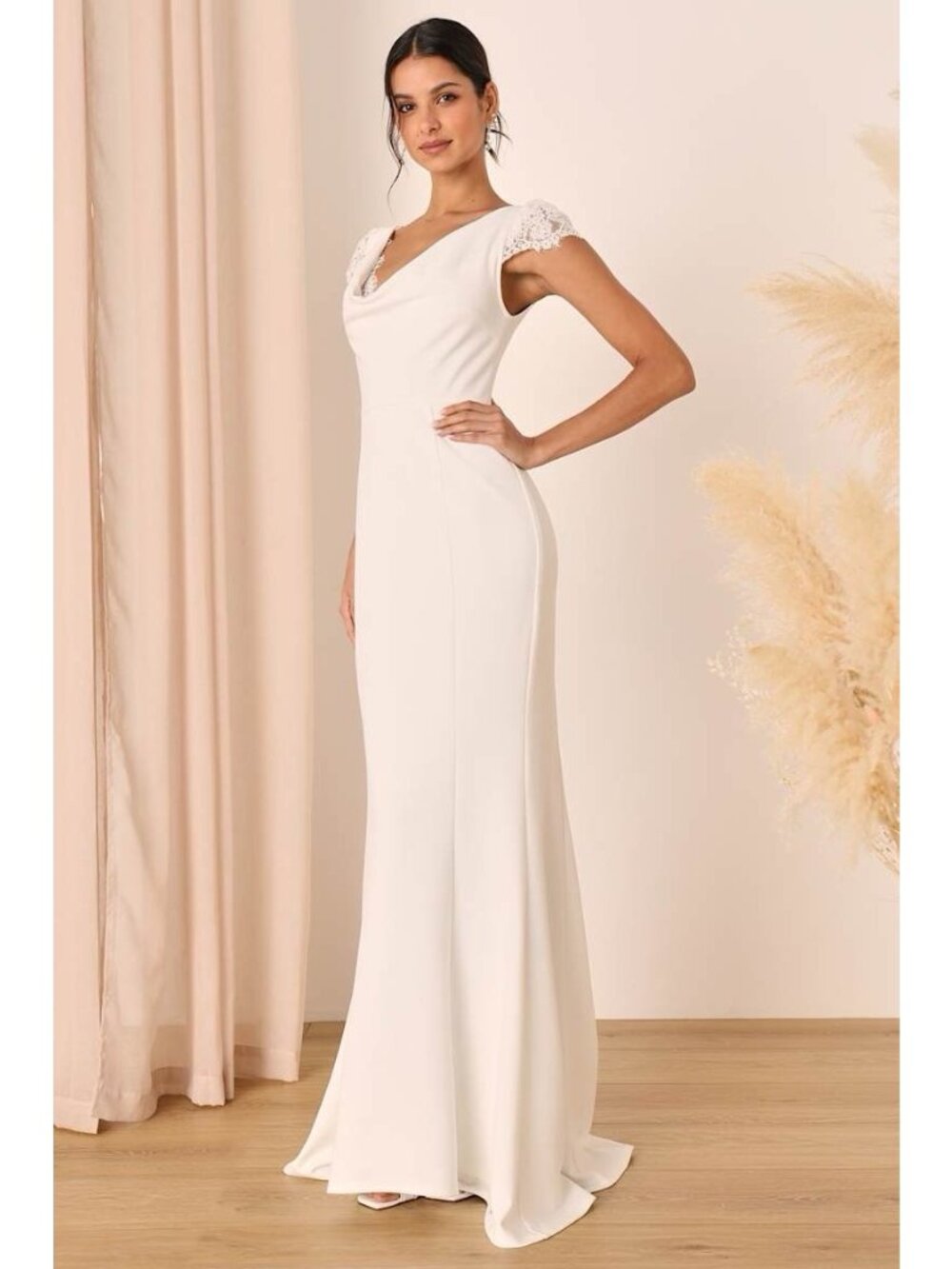 Lulus Forever Beloved Wedding Dress Sz Large White Lace Cap Sleeve Mermaid Maxi - Picture 6 of 8